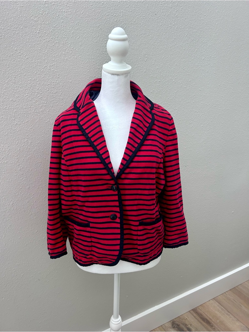 Talbots Red and Navy Striped Knit Blazer